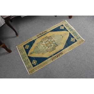 Classique bleu Beige 1.8x3.2ft tapis de laine fait main conception de Patchwork turc pour salon chambre rectangulaire couloir forme peluche Latex - Product Image 2