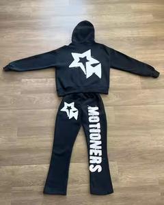 Ensemble assorti personnalisé pour femme, sweat-shirt à fermeture éclair et pantalon de survêtement, ensemble de survêtement délavé à l'acide, survêtement évasé, survêtement de jogging pour homme - Product Image 2