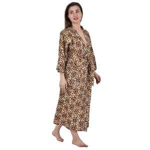 Bata de Casa Boho de Algodón Puro, Vestido de Verano Estampado a Mano con Diseño Floral de Narcisos, Beige, Negro, Rojo, Kimono de Lujo - Product Image 4