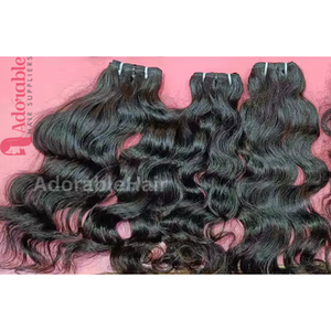 100% Extensiones de cabello Remy indio Virgen sin procesar Tejido de onda profunda de doble trama para mujeres Color negro natural - Product Image 4