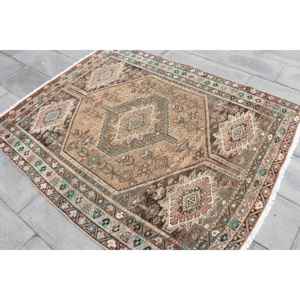 Tapis turc vintage, dimensions 4,9x5,8 pi (148x177 cm), tapis en laine rayé marron - Product Image 2