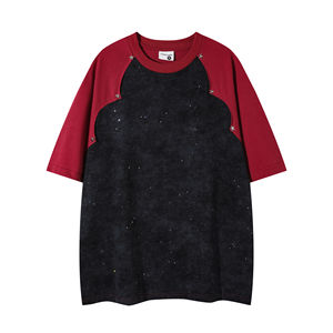 2026 Summer Men's American Retro Oversized V-neck <b>T</b>-<b>Shirt</b> 180 Gram 100% Cotton Breathable Knitted Short <b>Sleeve</b> - Product Image 1