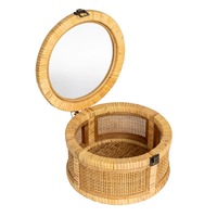 Boîte de rangement ronde en rotin empilable avec couvercles en verre, boîte de rangement artisanale, écologique, naturelle, décoration intérieure et extérieure, vente en gros du Vietnam