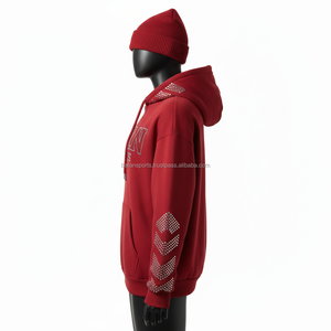 เสื้อฮู้ดผ้าหนาสำหรับผู้หญิงผ้าเทอร์รี่พิมพ์ลายอักษร360 GSM พิมพ์ลายโลโก้กีฬาสีแดงแบบสวมหัวมีฮู้ดแบบกำหนดเอง - Product Image 3