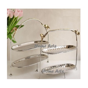 ชุดถาดขนมสีเงิน2ชั้นพร้อมด้ามจับดีไซน์เนอร์ถาดขนมสีเงินสองชั้น - Product Image 1