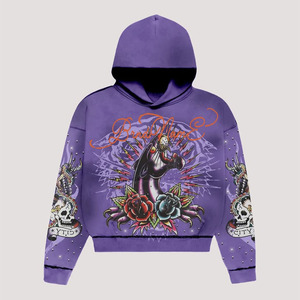 Sweat à capuche vintage lavable à l'acide personnalisable pour hommes en coton éponge français vieilli 100% coton - Product Image 3