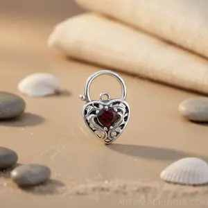 925 Silver Heart Charm <b>Pendant</b> with <b>Amethyst</b> and Garnet Women's Religious Jewelry Gift Rhodium Plated - Product Image 3