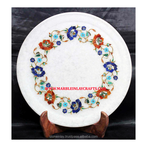 Incrustation de conception de fleur de serpillière sur plaque incrustée de marbre blanc poli pour la décoration de la maison - Product Image 1