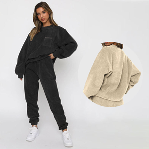 Ensembles de sweat à capuche avec fermeture éclair de couleur contrastée pour femmes avec logo personnalisé Ensemble de pantalons deux pièces décontractés Jogger Sweatpants Tracksuits pour femmes - Product Image 4