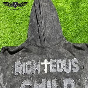 Good Quality New Arrival Comfortable Acid Washed Distressed Embroidery Hoodie OEM Service Heavy Weight Men's Pullover Hoodies - Product Image 5