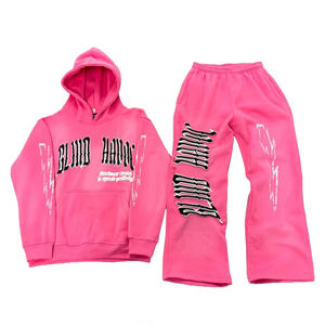 Ensemble sweat à capuche et pantalon de survêtement délavés à l'acide surdimensionnés baggy survêtements personnalisés survêtements pantalons de survêtement évasés sweats à capuche imprimés bouffants - Product Image 4