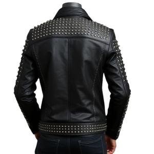 Chaqueta de Cuero con Tachuelas, Nueva, Lujosa y Moderna, Estilo Commando, Ajustada, Punk Rock, para Mujer, con Diamantes - Product Image 5