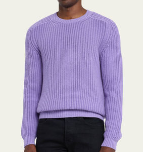 เสื้อสเวตเตอร์ขนสัตว์คอกลมแขนยาวแบบสวมศีรษะทรงหลวมเสื้อสเวตเตอร์ขนสัตว์สำหรับผู้ชายสีทึบสำหรับฤดูหนาว2024งานตามสั่ง - Product Image 1