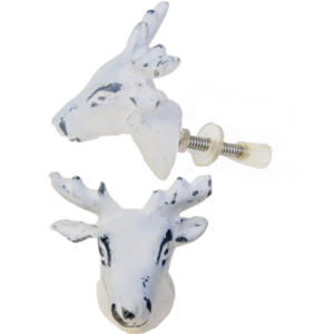 White Distressed Cast Iron <b>Door</b> Cabinet Drawer Knobs & Handle Reindeer Animal ColourWash <b>for</b> Wardrobe Kitchen Bedroom Hotel Use - Product Image 2