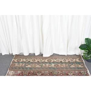 Tradicional Beige Marrón 1,8X4 pies Alfombra de lana Diseño de retazos turco para entrada Pasillo Sala de estar Cabecera-Respaldo de látex - Product Image 2