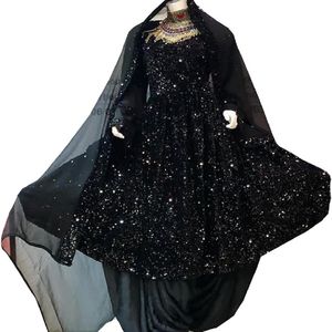 Black Color Short Frock With Embroidered Trouser and <b>Dupatta</b> Handmade Coins Embroidered Modern Style Traditional Clothing - Product Image 4