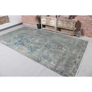 Alfombra Turca, Alfombra Vintage de 5.9x11.2 pies, Alfombra de Lana a Rayas Azul Gris - Product Image 2