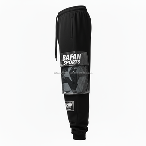 Haute qualité 320 GSM polaire hommes survêtement pantalon noir Cargo poches Streetwear Style personnalisé broderie Logo lavé pantalons pour hommes - Product Image 5