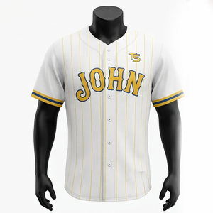 Mens <b>Baseball</b> Uniform Premium 160 GSM Polyester Interlock Breathable White Yellow Custom Logo Front Team Jersey - Product Image 1