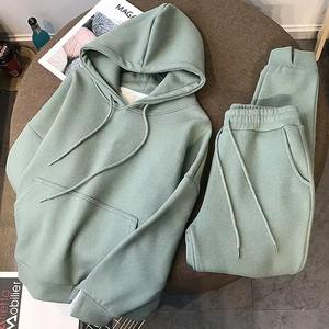 Automne hiver femmes deux pièces ensembles sweats à capuche pantalons de survêtement polaire épais chaud tenues femme ensemble décontracté couleur unie survêtement - Product Image 5