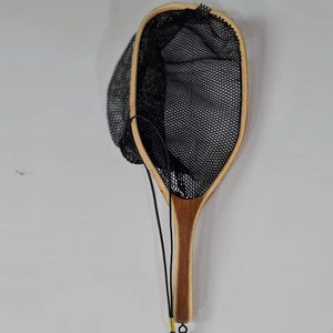 Filet d'atterrissage de pêche à la mouche en plein air Filet à truite Cadre en bois avec filet en caoutchouc Filet coulé à la main Thor Filet de pêche à la truite - Product Image 1