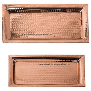 Ensemble de plateaux de service rectangulaires en cuivre martelé texture élégante le plus populaire pour l'hébergement de vanité décorative au prix de gros - Product Image 2