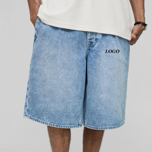 Factory Rate With Logo Comfortable Casual <b>Zipper</b> Fly & Button Closure Casual Wear Cotton Blend Men Denim Jean <b>Shorts</b> Light Wash - Product Image 1