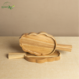 Plateau de service portable en bois d'acacia léger, fait à la main, écologique, avec poignée, forme organique, pour la restauration et l'usage domestique - Product Image 4