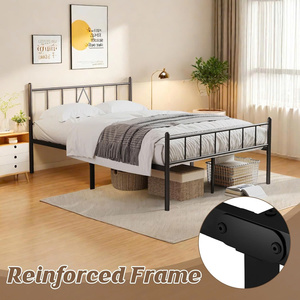 Estructura de cama de metal clásica con cabecero de arte del hierro, resistente y sin ruido, no se necesita resorte de caja, almacenamiento debajo de la cama, negro - Product Image 3