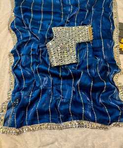 MORDEN SECUENCIA DE SECUENCIA Y ESPEJO REAL FRONTERA TRABAJO SAREE ropa de fiesta India BLUSA COSTADA PRECIO AL POR MAYOR ROPA ÉTNICA - Product Image 3