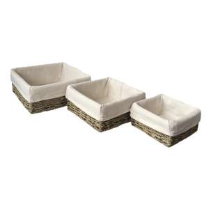<b>Set</b> of 3 <b>Square</b> Seagrass Trays Cotton Lined for Storage and Display - Product Image 1