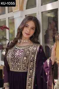 Ropa tradicional india Faux Blooming con bordado Zari Lentejuelas Trabajo Anarkali Vestido pesado con manga larga y Fancy Dupatta - Product Image 6