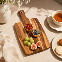 Planche à découper en bois d'acacia massif avec poignée et trou en acier inoxydable pour la préparation de la viande et des légumes en cuisine