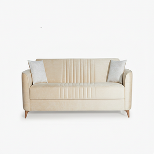Sofá Cama de 3 Plazas Color Blanco Arroz, Ecológico, Estilo Europeo, Tapicería de Tela, Extensible, Portátil, Convertible, Estructura de Madera Maciza - Product Image 1