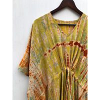 Robe caftan en crêpe de soie tie-dye faite à la main, style bohème, pour la plage, fabricant en gros au meilleur prix