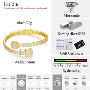 Unisexe 925 Sterling Silver VVS1 Baguette Cut Moissanite Diamond Bangle pour Femmes & Hommes Hip Hop Bijoux pour Cadeau - Product Image 6