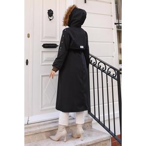 Manteau long décontracté noir à manches longues Mega Merchant 90785 - Product Image 4