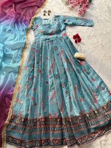 Vestido Anarkali de Organza de Seda con Estampado Digital, Listo para Usar, para Bodas, Vestido Pakistaní para Exportación Mundial - Product Image 6