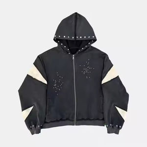 Sudadera con capucha recortada Vintage para hombre 2025, lavado ácido pesado, desgastado, bordado desteñido por el sol, diseño con cremallera, 100% de algodón, Invierno - Product Image 4