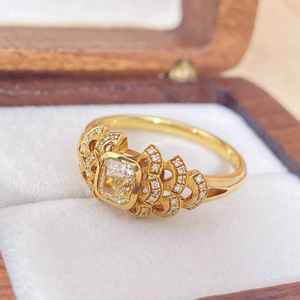 1.44 carats IGI F-VS1 coussin coupe laboratoire cultivé diamant Art déco fiançailles cadeau de mariage pour femme bague en or jaune 14K - Product Image 2