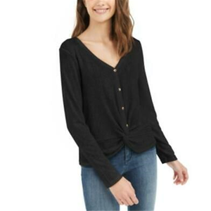 Hippie Rose Top da Ufficio da Donna, Top in Raso Lavorato a Maglia con Bottoni Frontali e Ricami, Taglia XS, Nero - Product Image 1