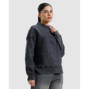 Sweat-shirt tricoté coupe ample avec finition anti-boulochage, détails bruts, style délavé - Product Image 6