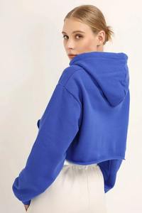 Sweat à capuche court avec logo personnalisé pour femmes Ensemble 2 pièces à épaules tombantes Pantalon de jogging Sweat-shirt vierge surdimensionné brodé solide - Product Image 2