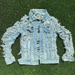 DiZNEW High Quality Custom Denim Jacket Men's Jacket 100% Cotton Blue Denim Jacket Hip Hop Street Wear Top