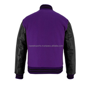 2026 OEM Hot Selling <b>Purple</b> Wool Black Leather Sleeves <b>Varsity</b> <b>Jacket</b> For Men's 100% High Quality Low MOQ Heated Fashion <b>Jackets</b> - Product Image 2