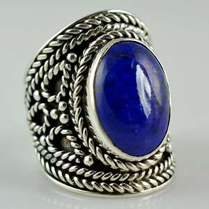 Handmade 925 Sterling Silver <b>Statement</b> <b>Ring</b> Lapis Lazuli Natural Blue Oval Gemstone Bohemian September Birthstone Jewelry Gift - Product Image 6