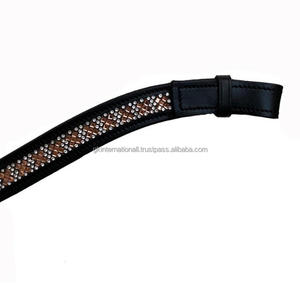 Correa de cuero genuino para cejas de caballo, hecha a mano, en todas las tallas, con piedras en oro rosa y patrón plateado - Product Image 6