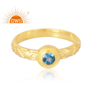 Venta caliente 925 Plata de Ley 18K chapado en oro Natural Topacio Azul anillo de piedras preciosas Demi joyería fina para mujeres regalo para ella - Product Image 3