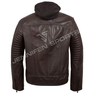 เสื้อแจ็กเก็ตหนังวัวแท้สำหรับผู้ชาย, เสื้อแจ็กเก็ตมอเตอร์ไซค์มีฮู้ดผ้าฟลีซกันลมผ้าคอตตอนซับมีซิปปิดด้านหน้าสำหรับเล่นกีฬาฤดูหนาว - Product Image 4