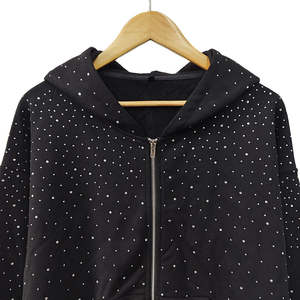 Sudadera con capucha Boxy Fit con cremallera completa de algodón pesado negro para hombre con diseño personalizado de diamantes de imitación - Product Image 5